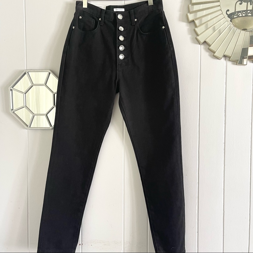 WeWoreWhat Crystal Button Black Jean